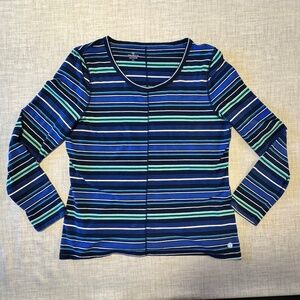 Talbots Long Sleeve Tee Women's XL Soft Cotton Stretch Multicolour Blue Stripes